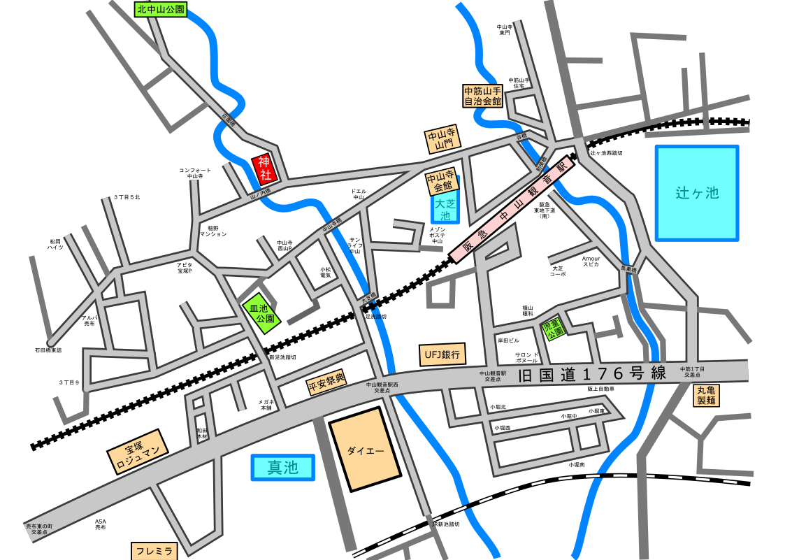 中山寺地区の地図